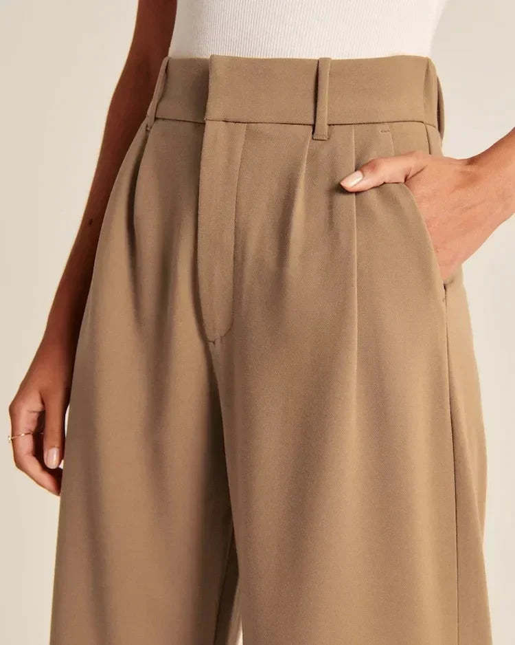 Brown Pleated Wide Leg Trousers