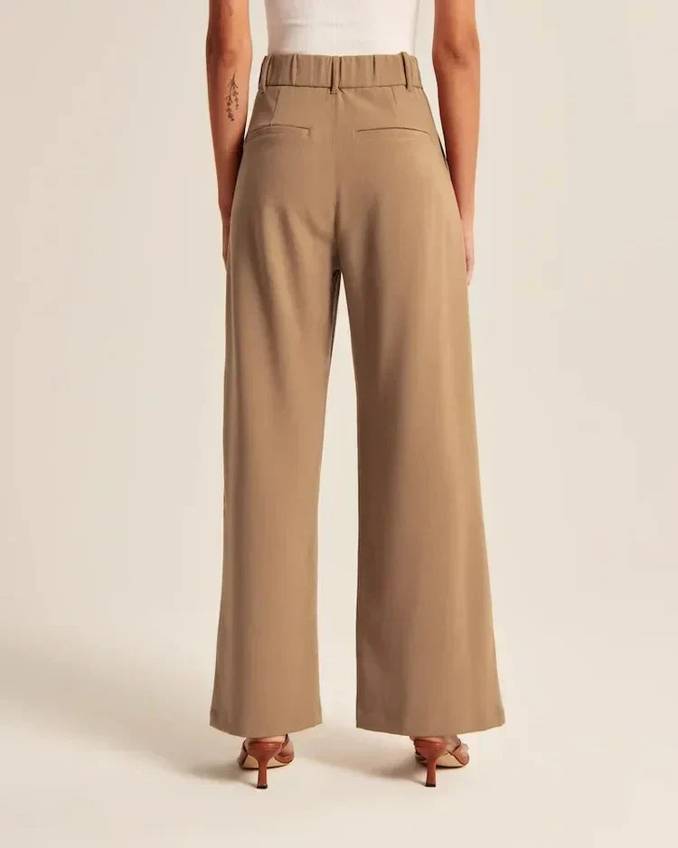 Brown Pleated Wide Leg Trousers