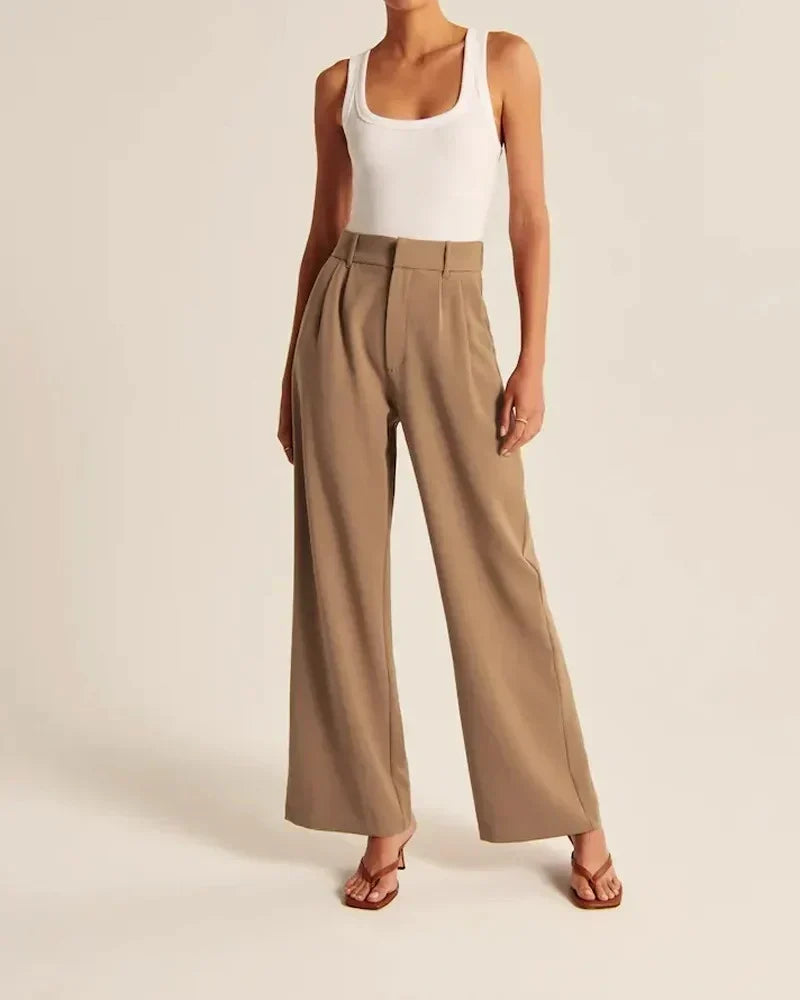 Brown Pleated Wide Leg Trousers