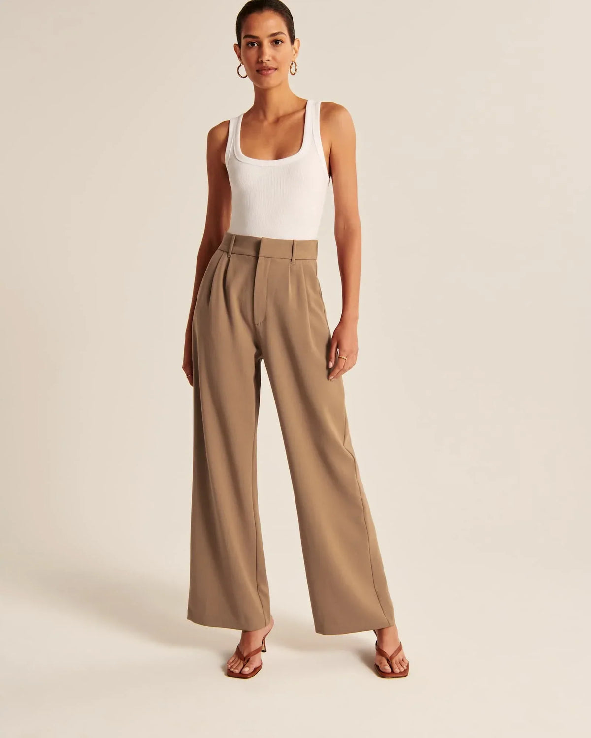 Brown Pleated Wide Leg Trousers