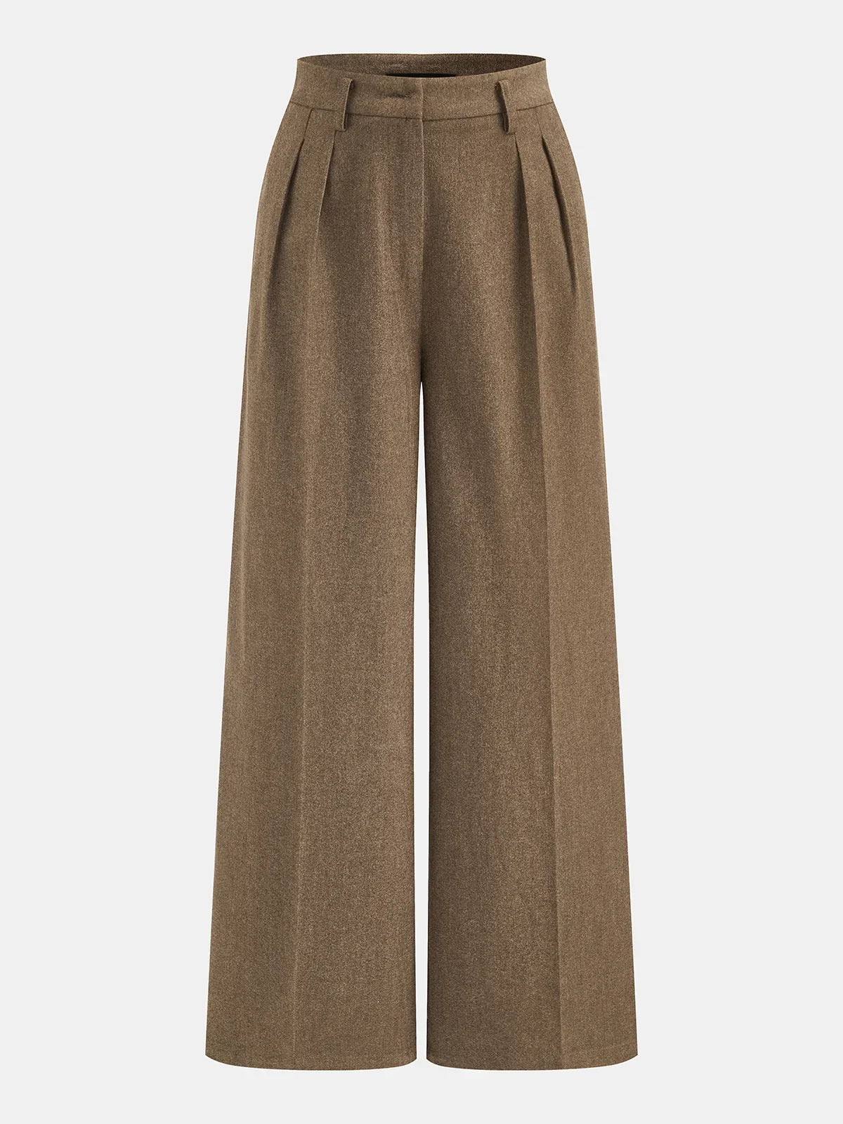 Brown Pleated Wide Leg Tweed Trousers