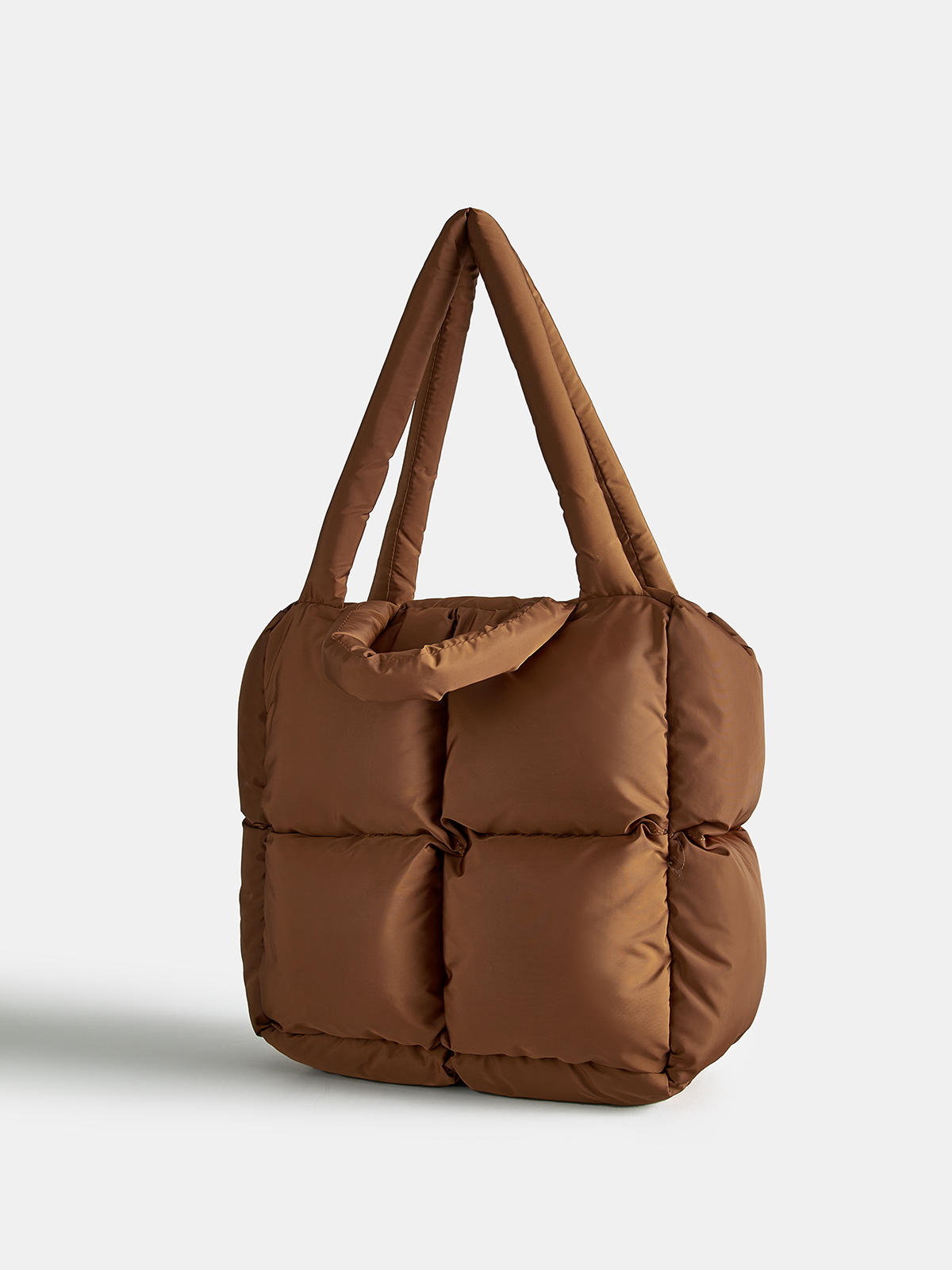 Brown Puffer Tote Bag with Zipper