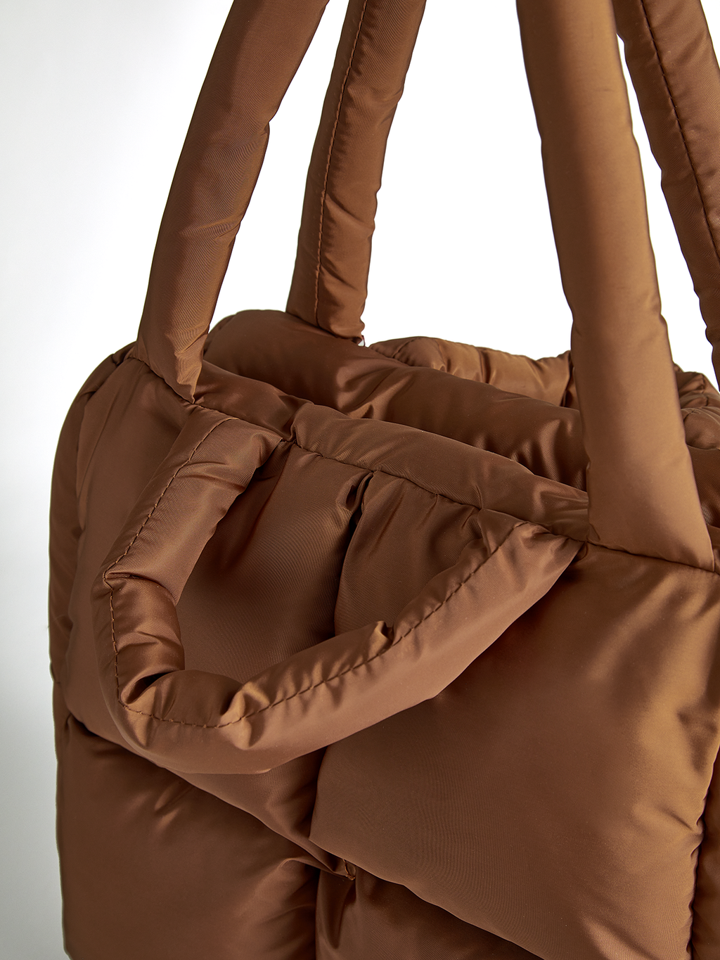 Brown Puffer Tote Bag with Zipper