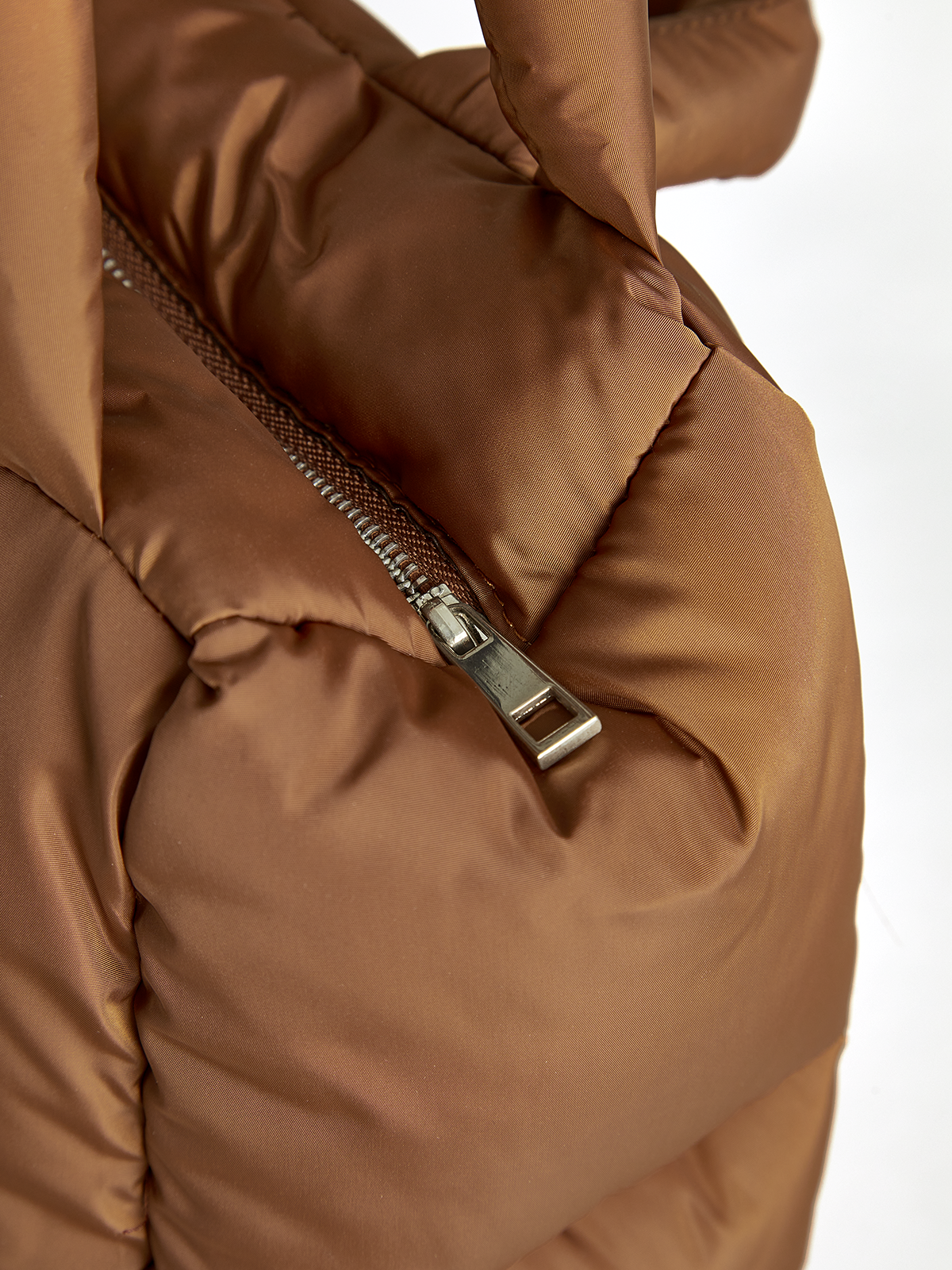 Brown Puffer Tote Bag with Zipper