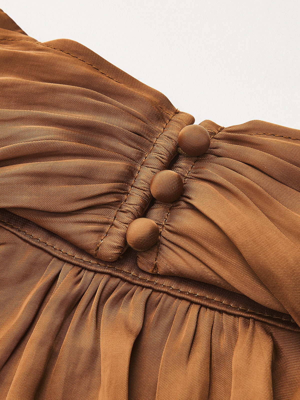 Brown Satin Draped Halter Crop Top with Mock Neck