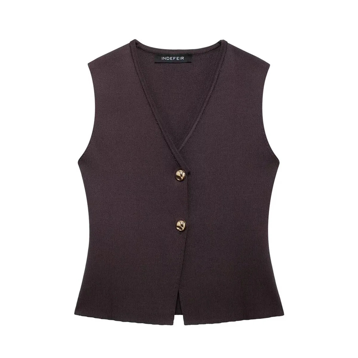 Brown V-Neck Vest and Pleated Maxi Skirt Set