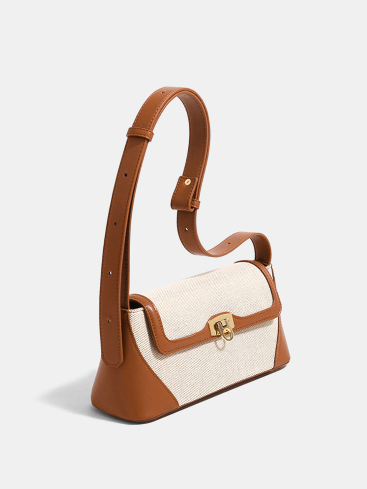 Brown Vintage Baguette Shoulder Bag with Lock