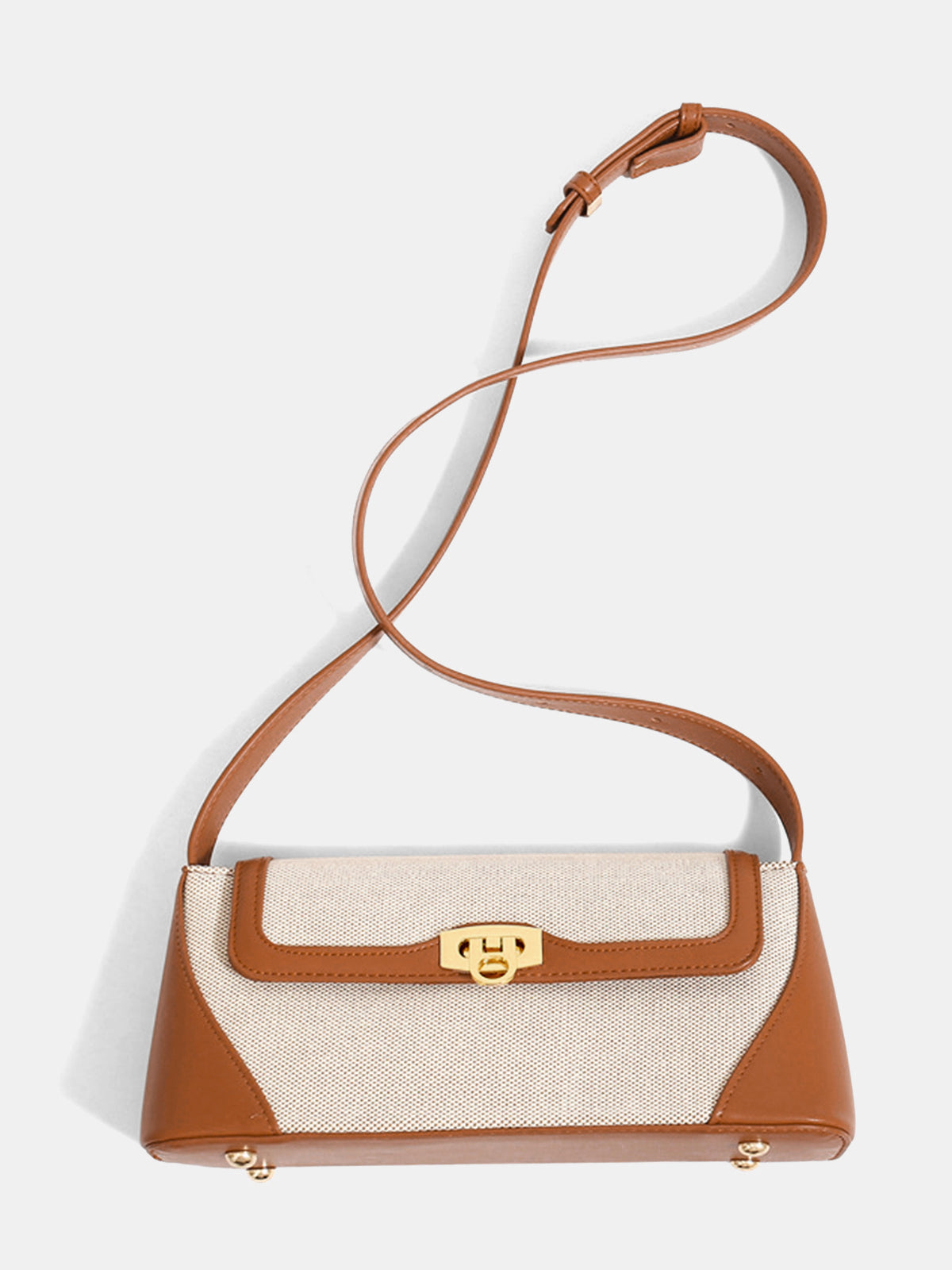 Brown Vintage Baguette Shoulder Bag with Lock
