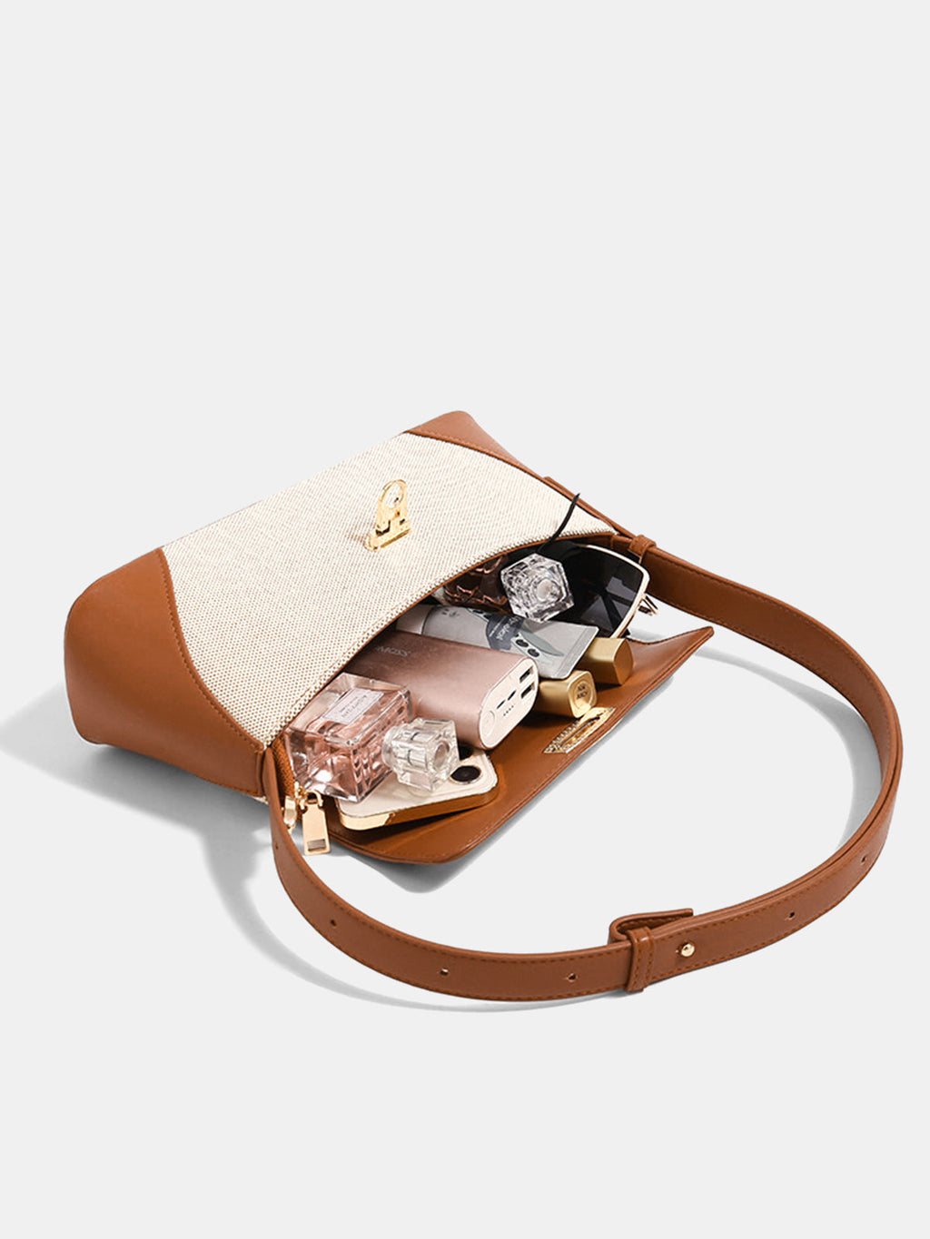 Brown Vintage Baguette Shoulder Bag with Lock