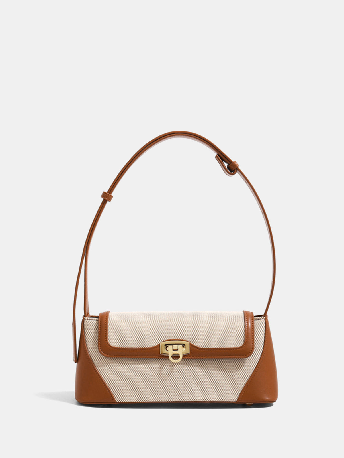 Brown Vintage Baguette Shoulder Bag with Lock