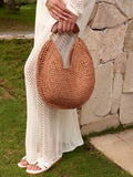 Brown Woven Straw Hobo Shoulder Bag