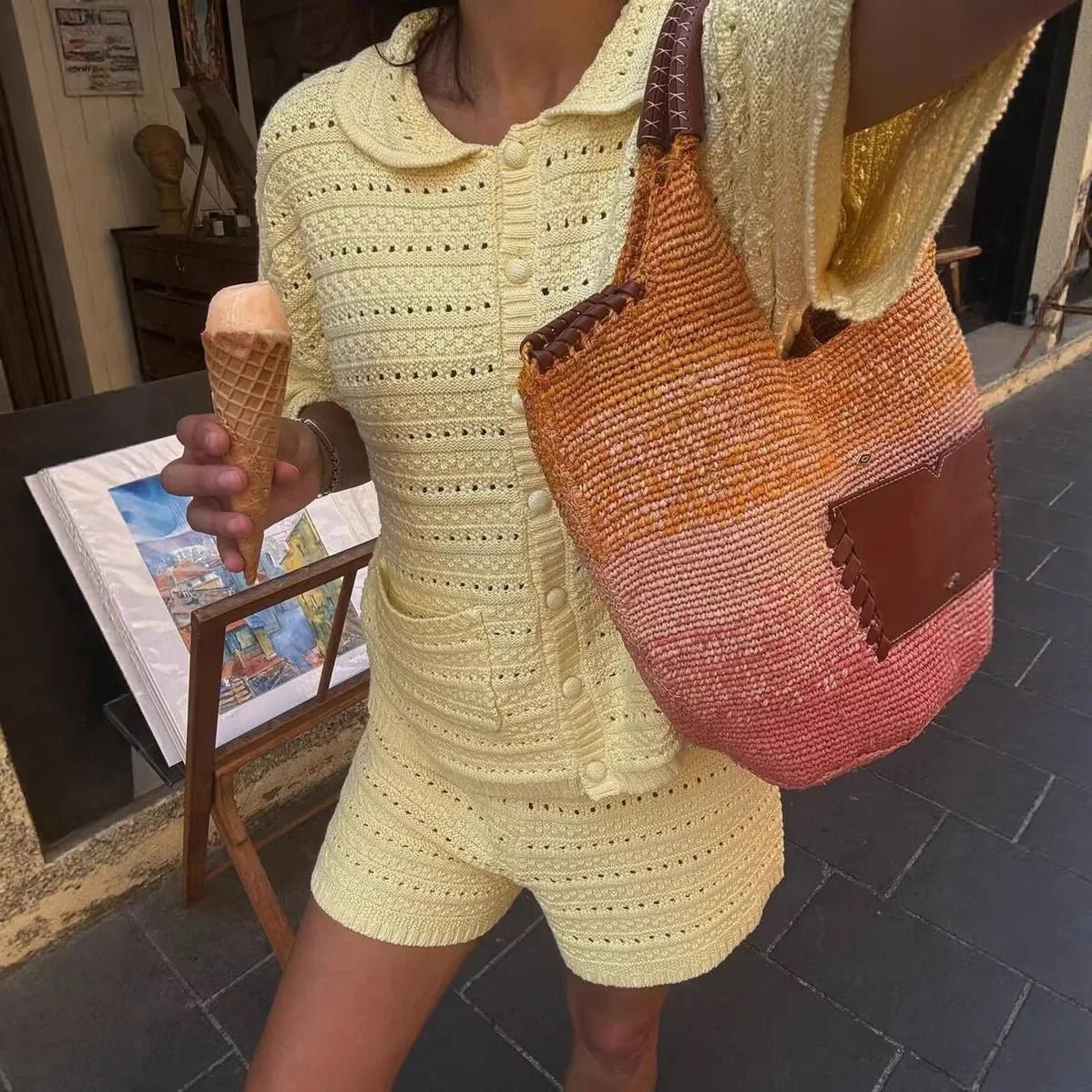 Button Front Knit Cardigan and Shorts Set