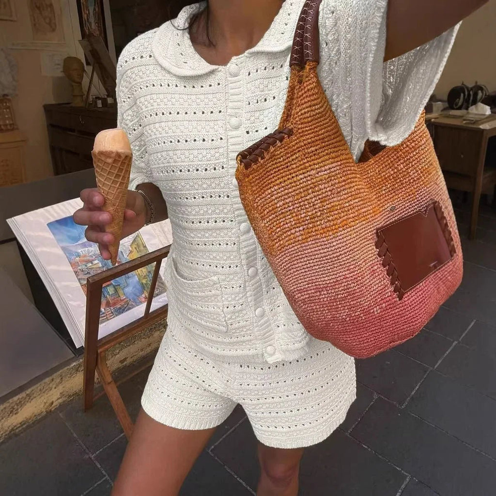 Button Front Knit Cardigan and Shorts Set