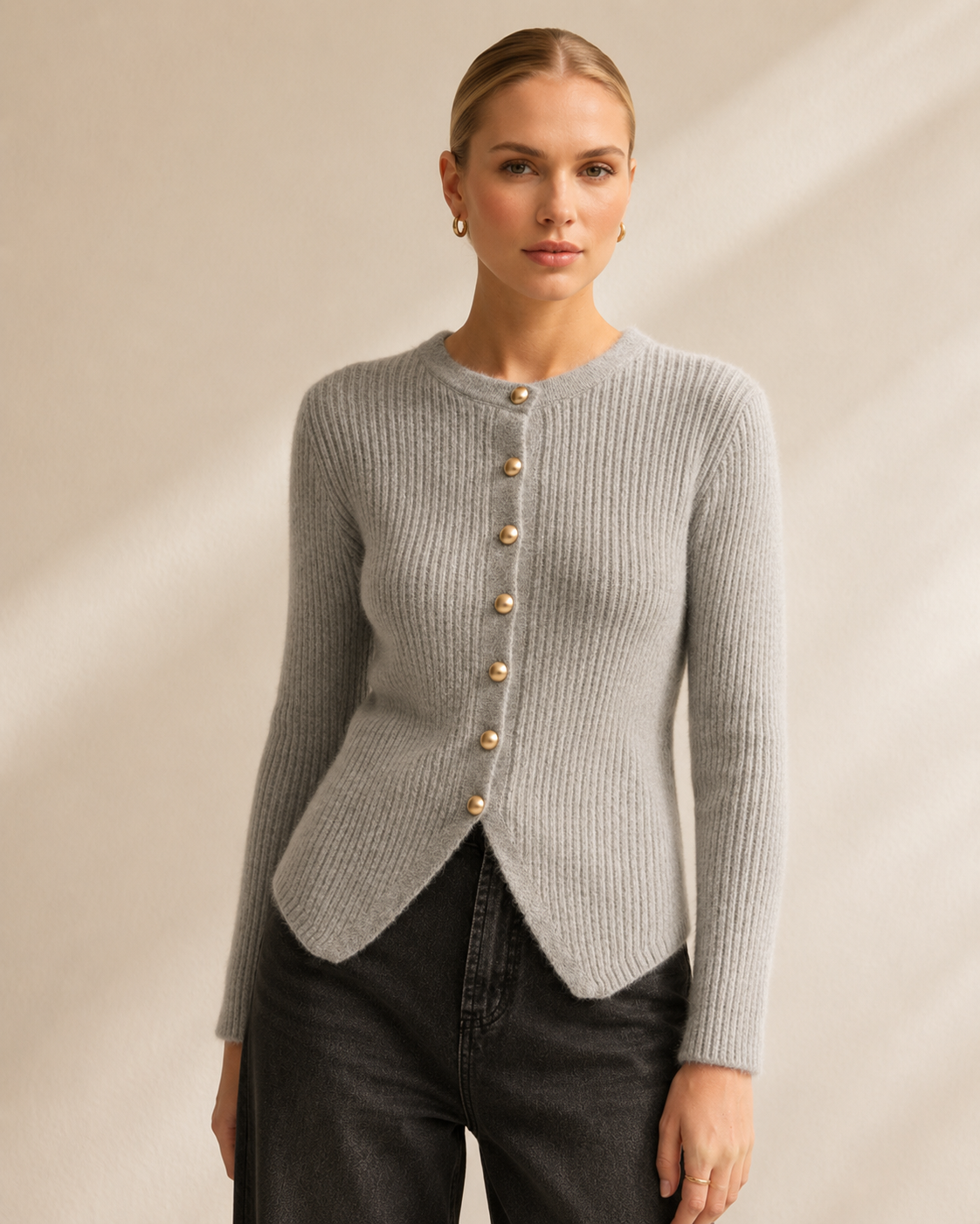 Button Front Knit Cardigan with Split Hem
