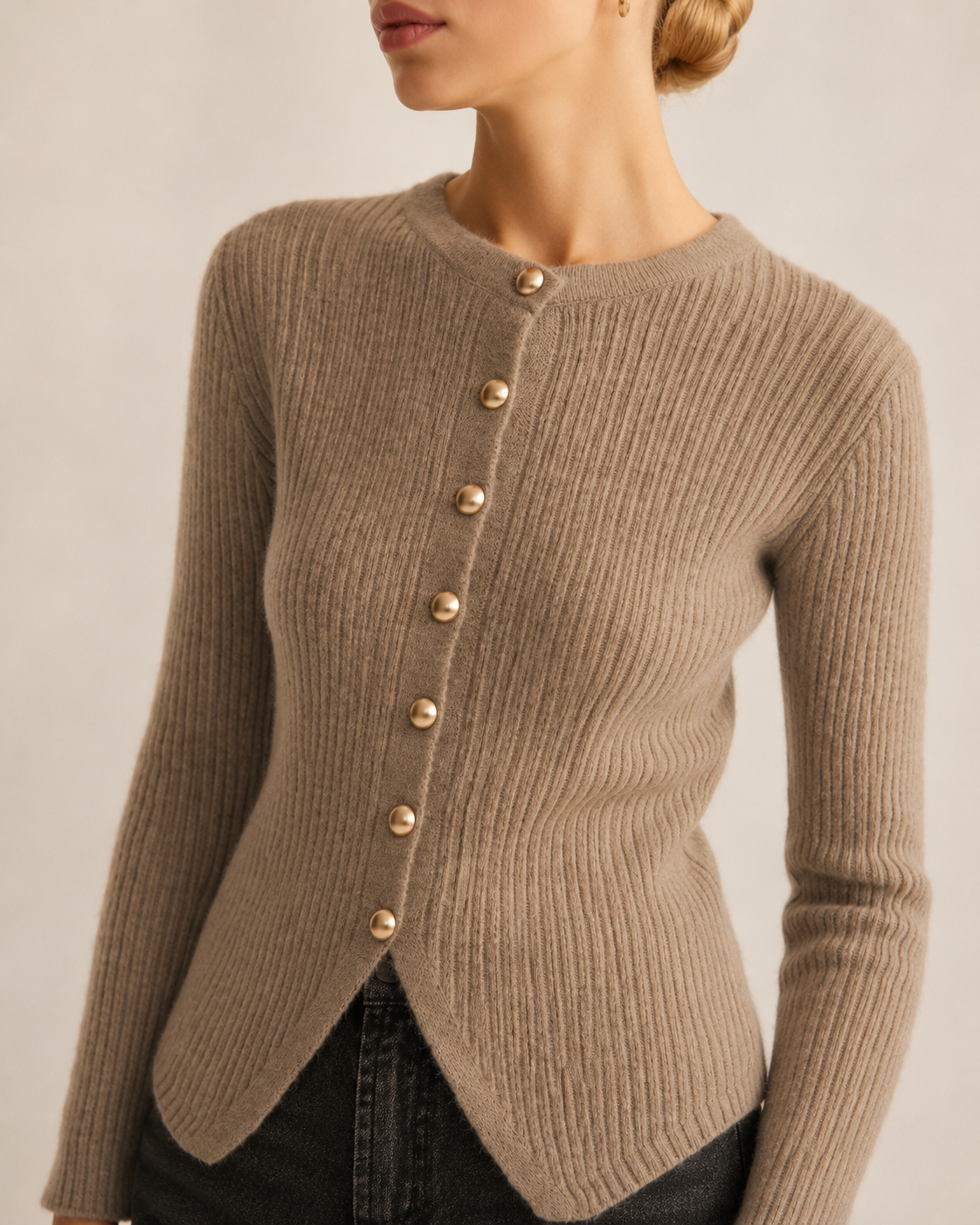 Button Front Knit Cardigan with Split Hem