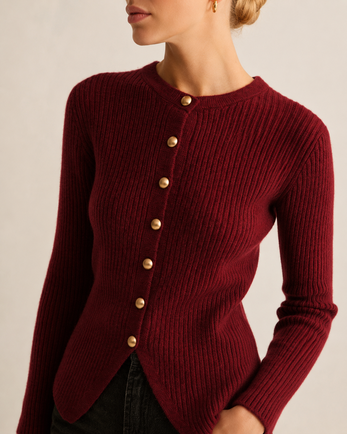 Button Front Knit Cardigan with Split Hem