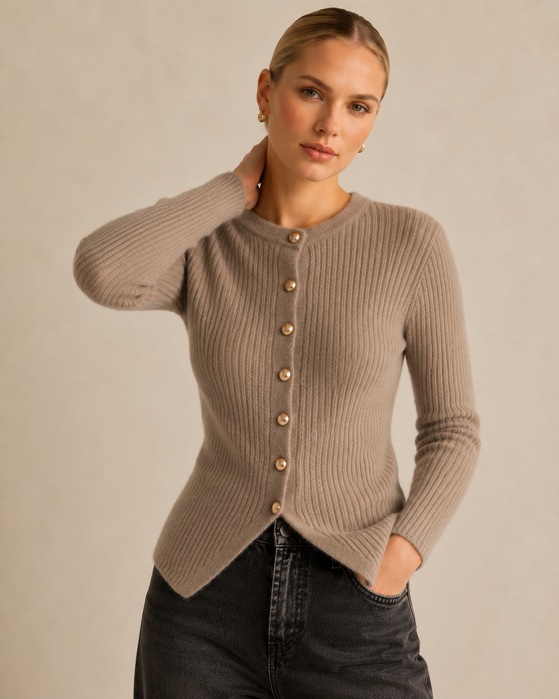 Button Front Knit Cardigan with Split Hem