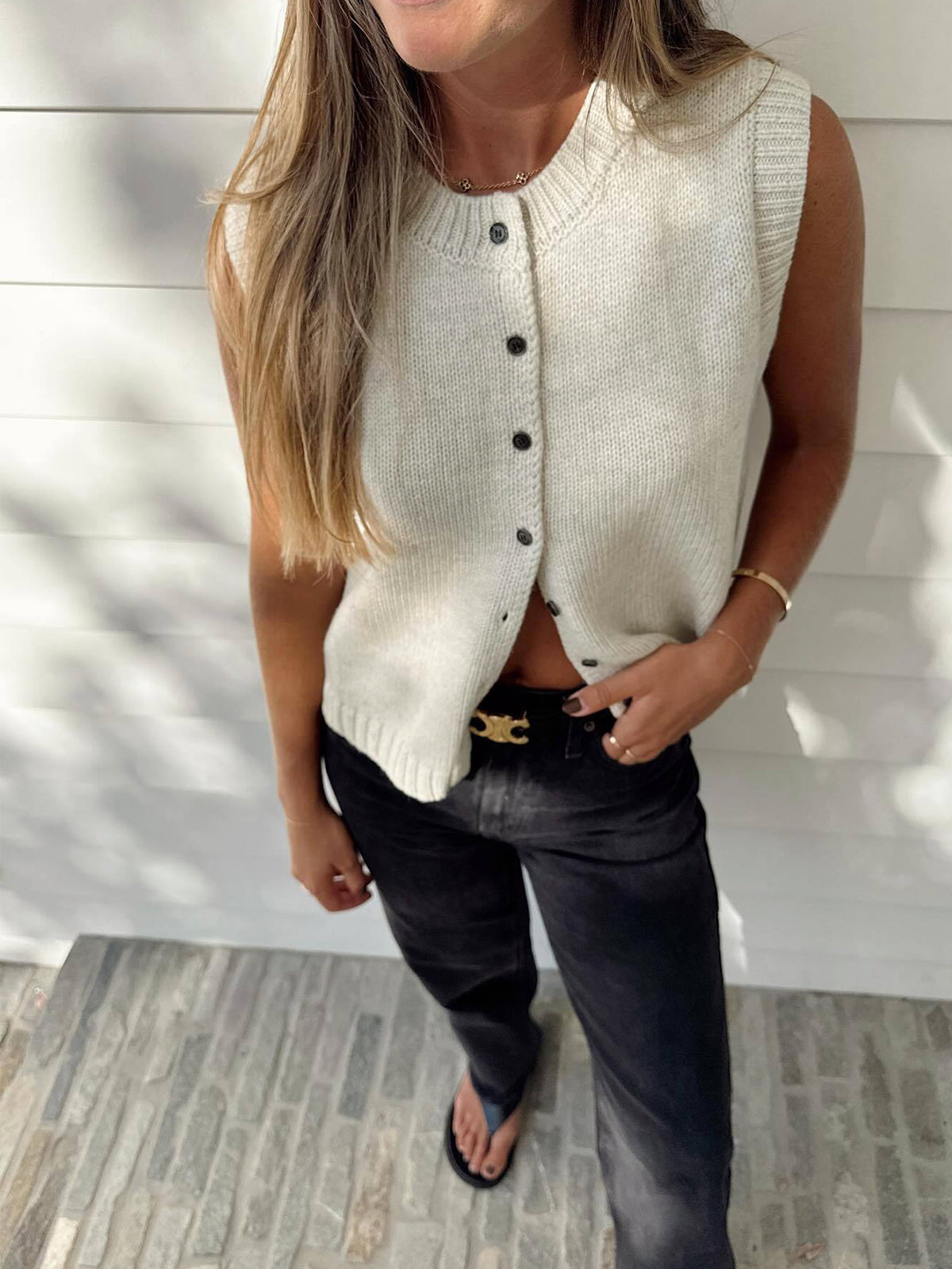 Button Front Knit Sweater Vest