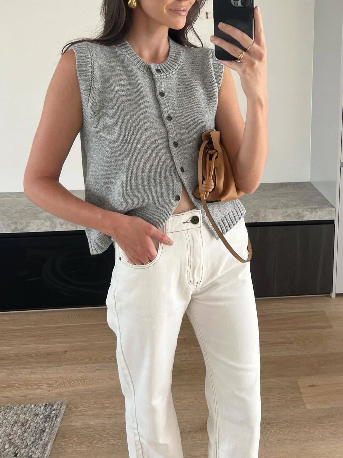 Button Front Knit Sweater Vest