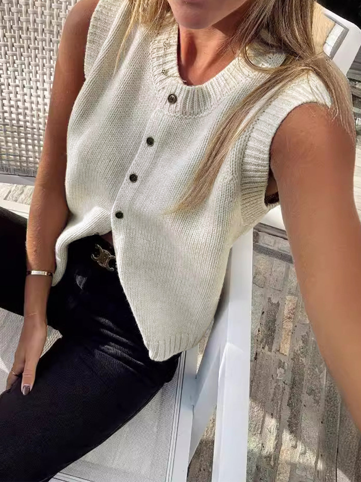 Button Front Knit Sweater Vest