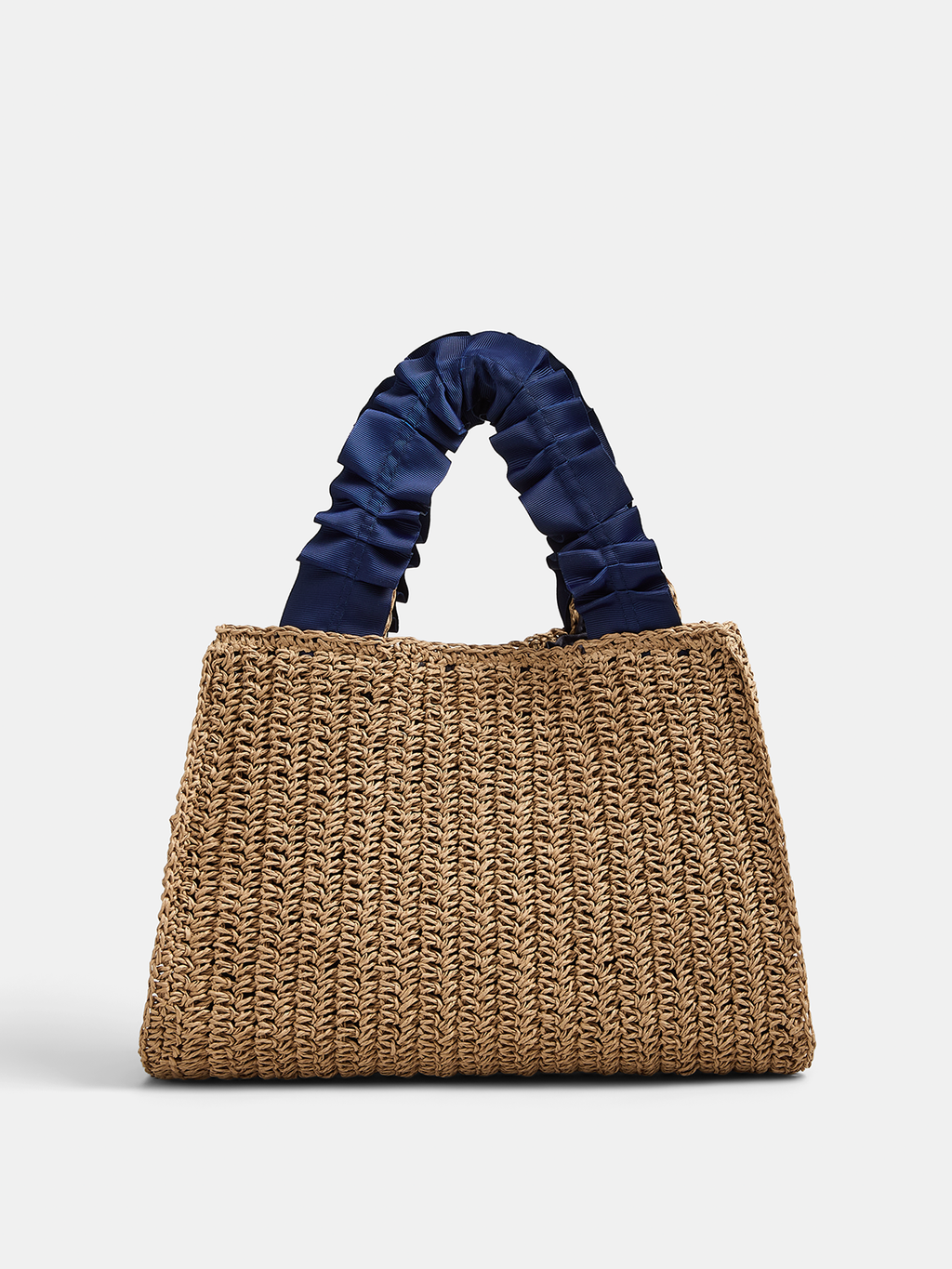 Camel Woven Straw Tote Bag with Pearl Details