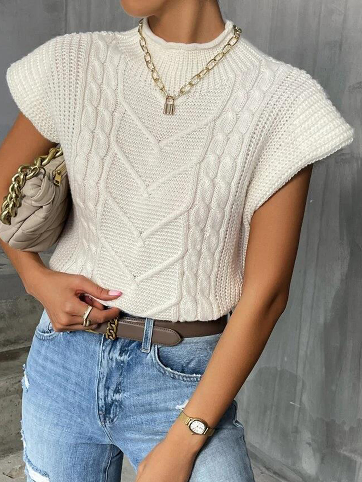 Cap Sleeve Knit Sweater Vest