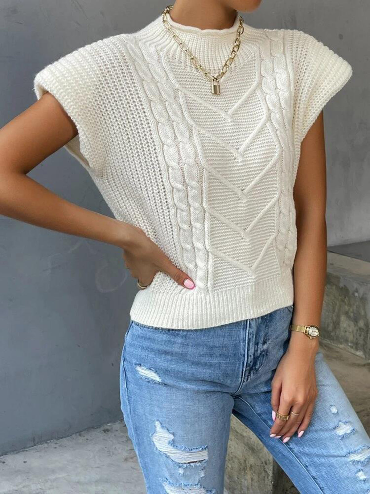 Cap Sleeve Knit Sweater Vest
