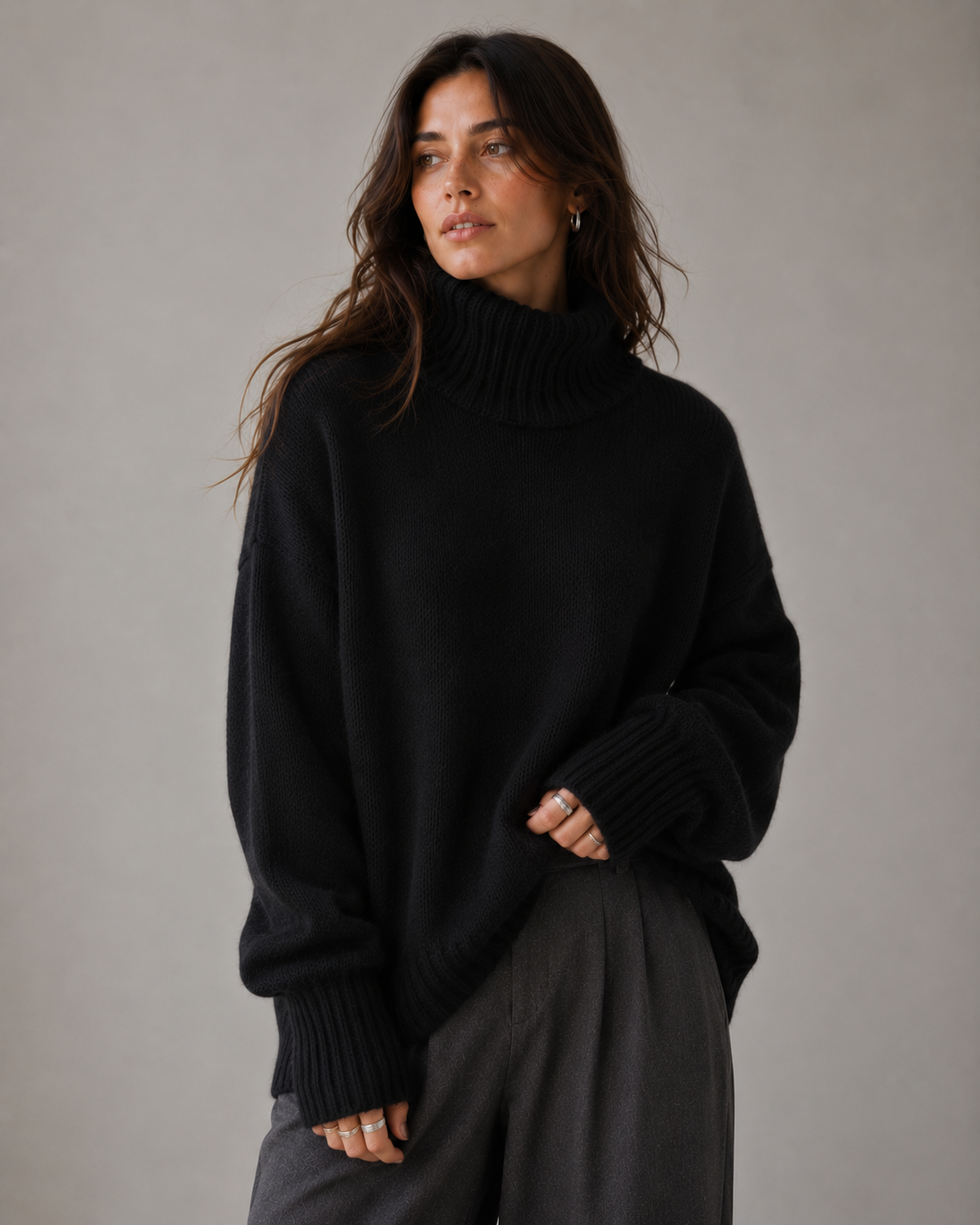 Chunky Oversized Turtleneck Knit Sweater