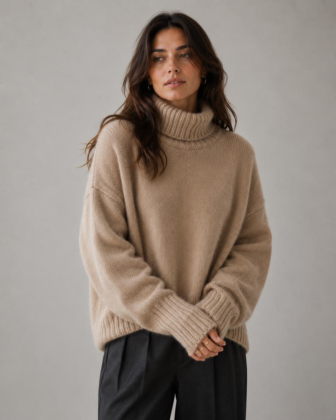 Chunky Oversized Turtleneck Knit Sweater