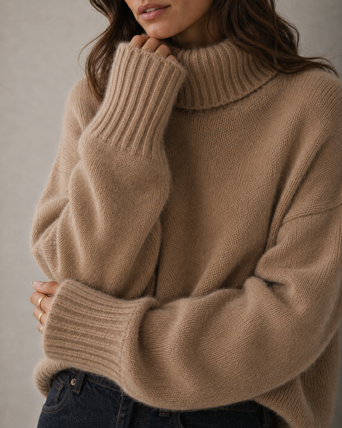 Chunky Oversized Turtleneck Knit Sweater