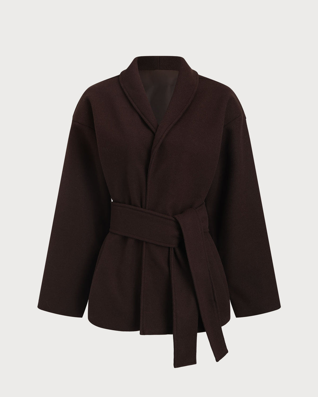 Coffee Oversized Shawl Collar Coat with Tie Belt