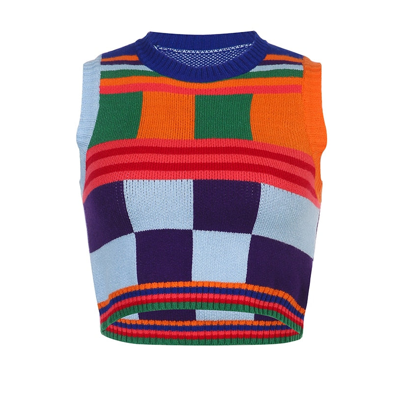 Color Block Knit Asymmetric Vest and Shorts Set