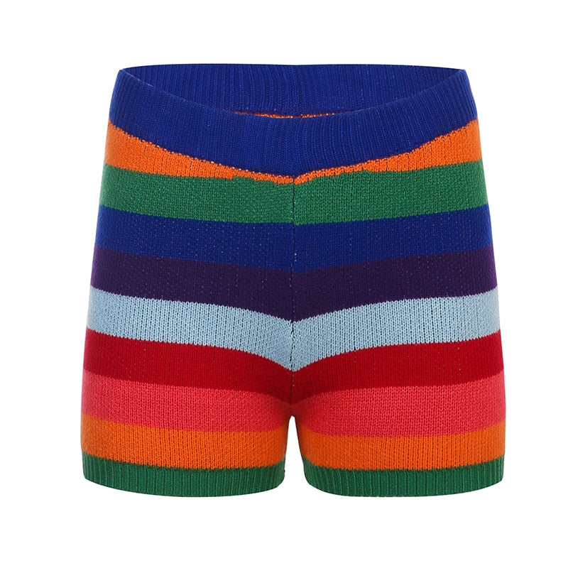 Color Block Knit Asymmetric Vest and Shorts Set