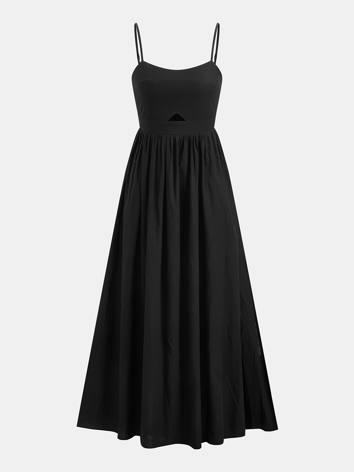 Cotton Sweetheart Neck Maxi Dress with Cut-Out and Pockets