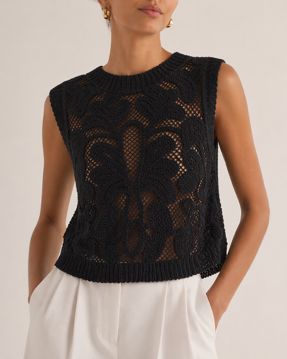 Cropped Cotton Crochet Tank Top