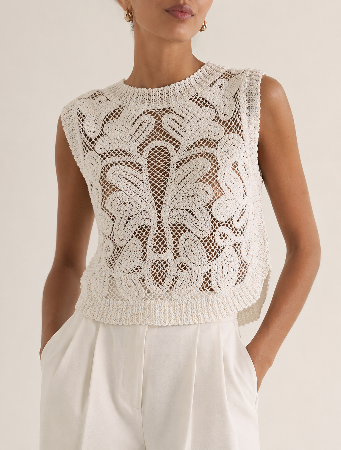 Cropped Cotton Crochet Tank Top
