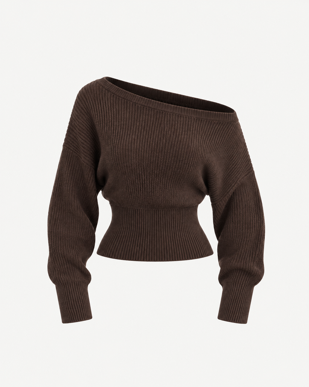 Cropped Off-Shoulder Long Sleeve Knit Sweater