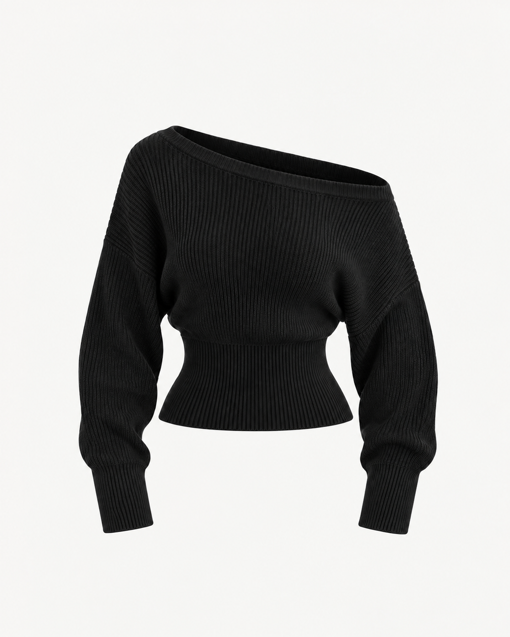 Cropped Off-Shoulder Long Sleeve Knit Sweater