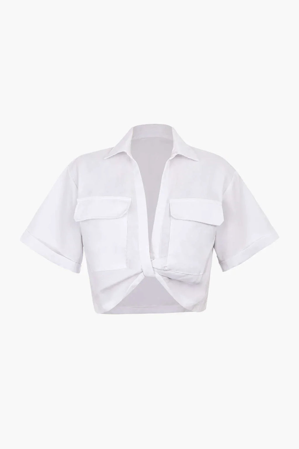 Cropped Short Sleeve Button Up Shirt with Pockets