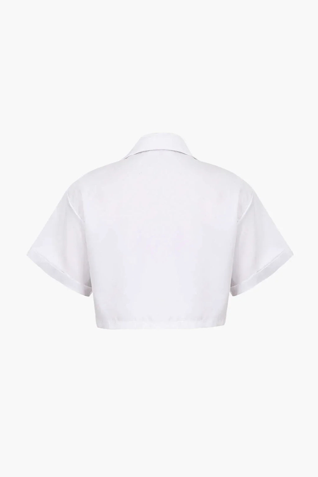 Cropped Short Sleeve Button Up Shirt with Pockets