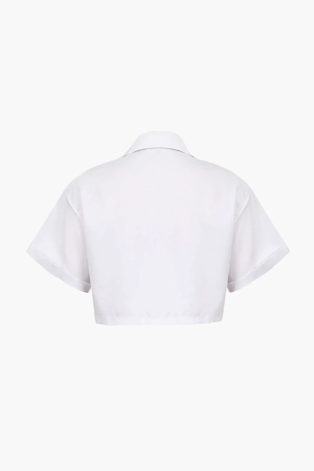 Cropped Short Sleeve Button Up Shirt with Pockets