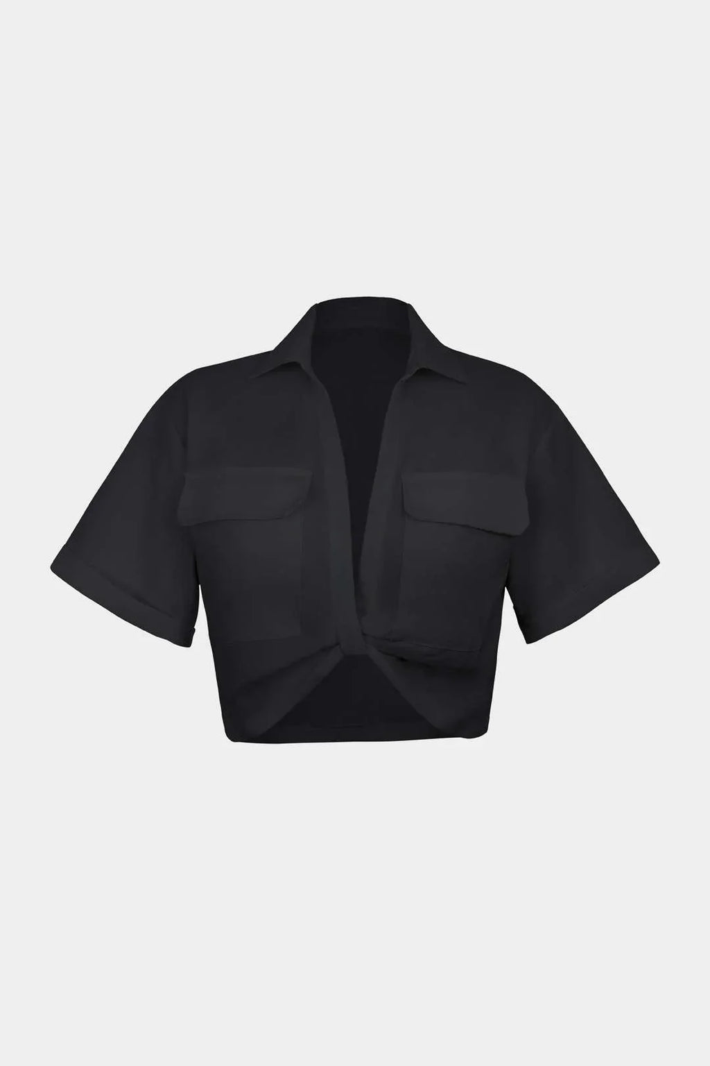 Cropped Short Sleeve Button Up Shirt with Pockets