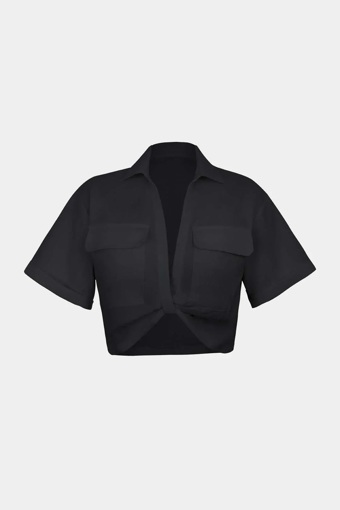 Cropped Short Sleeve Button Up Shirt with Pockets