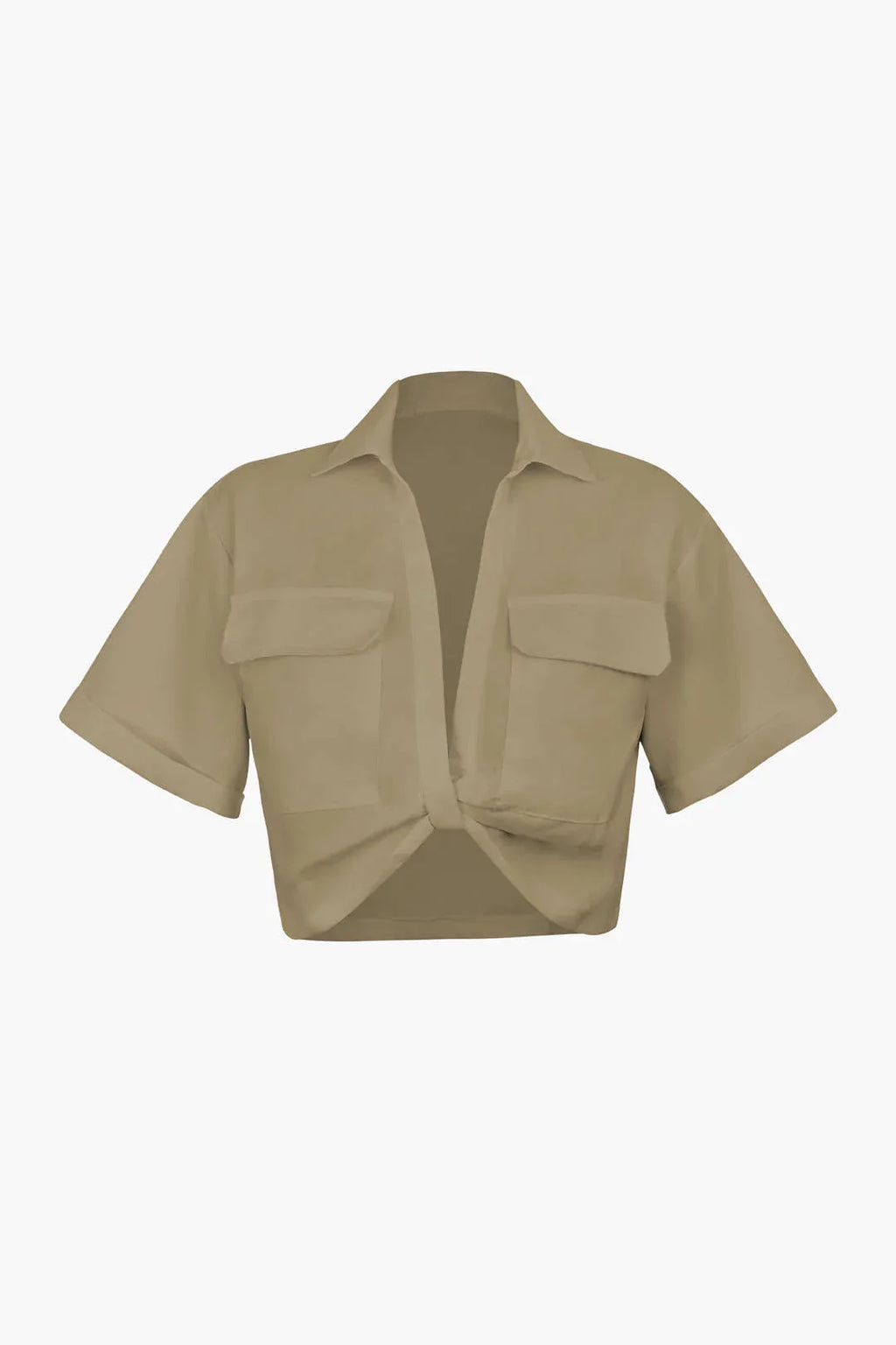 Cropped Short Sleeve Button Up Shirt with Pockets