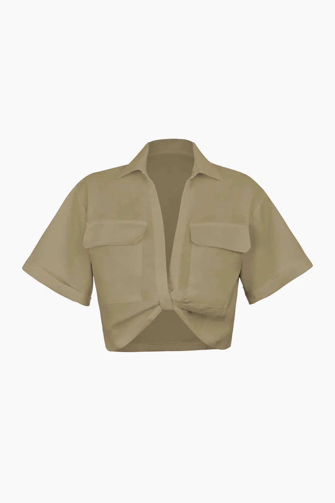 Cropped Short Sleeve Button Up Shirt with Pockets