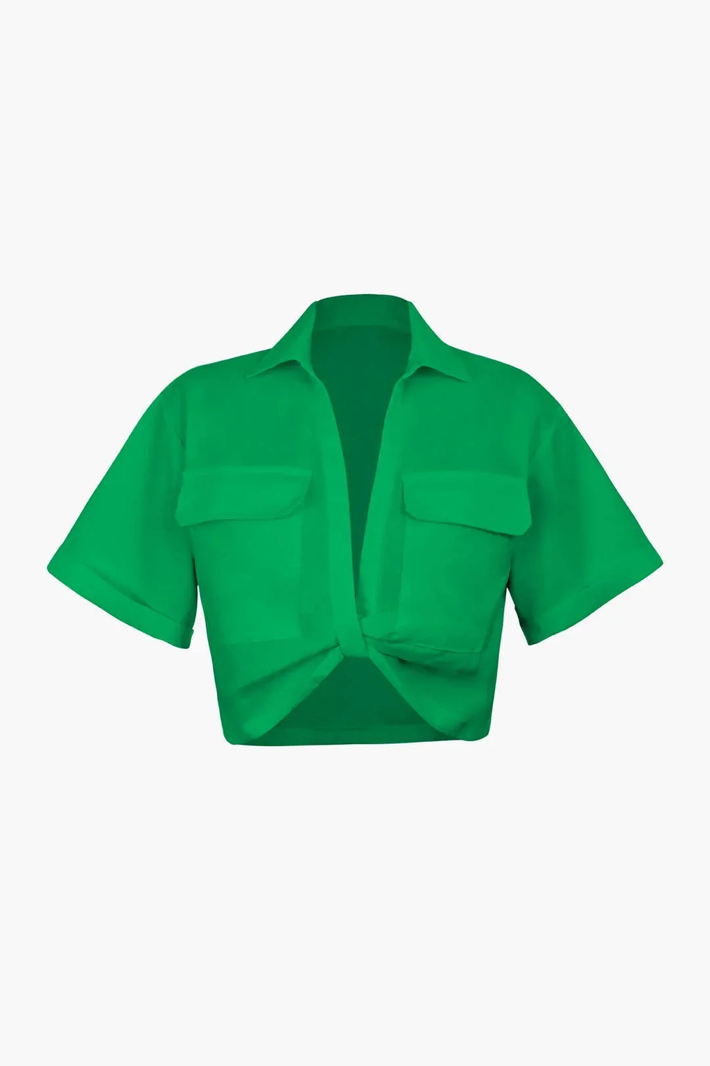 Cropped Short Sleeve Button Up Shirt with Pockets