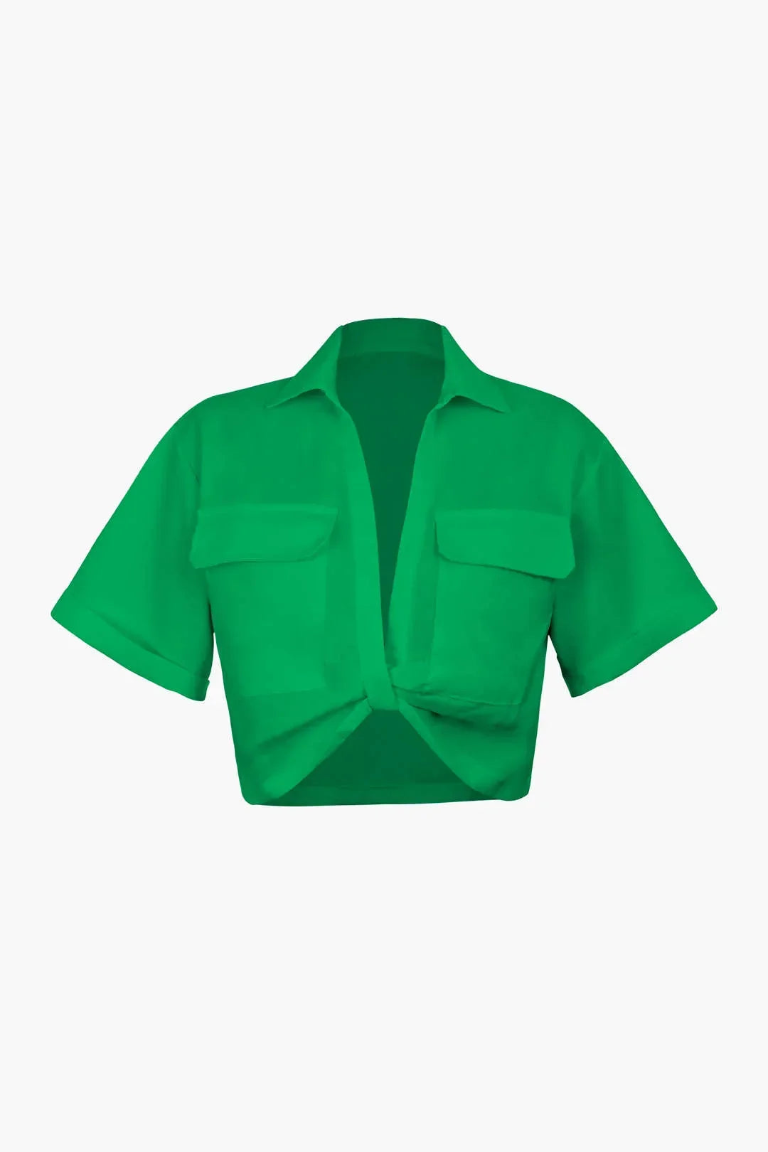 Cropped Short Sleeve Button Up Shirt with Pockets
