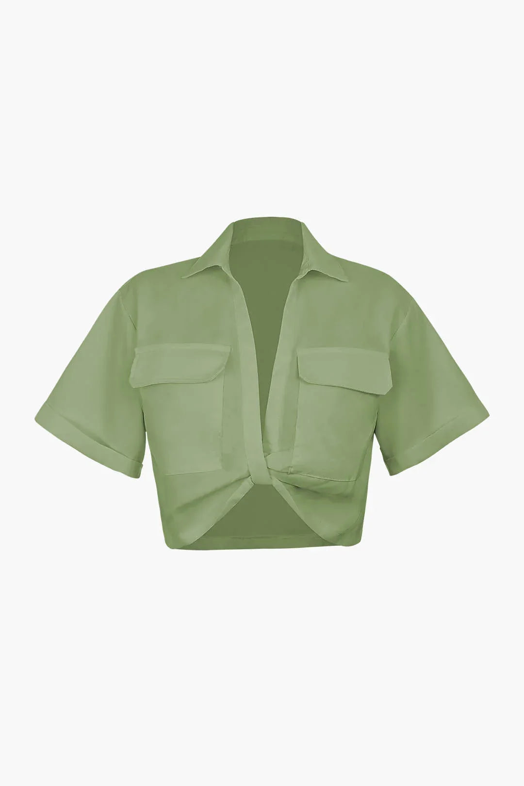 Cropped Short Sleeve Button Up Shirt with Pockets