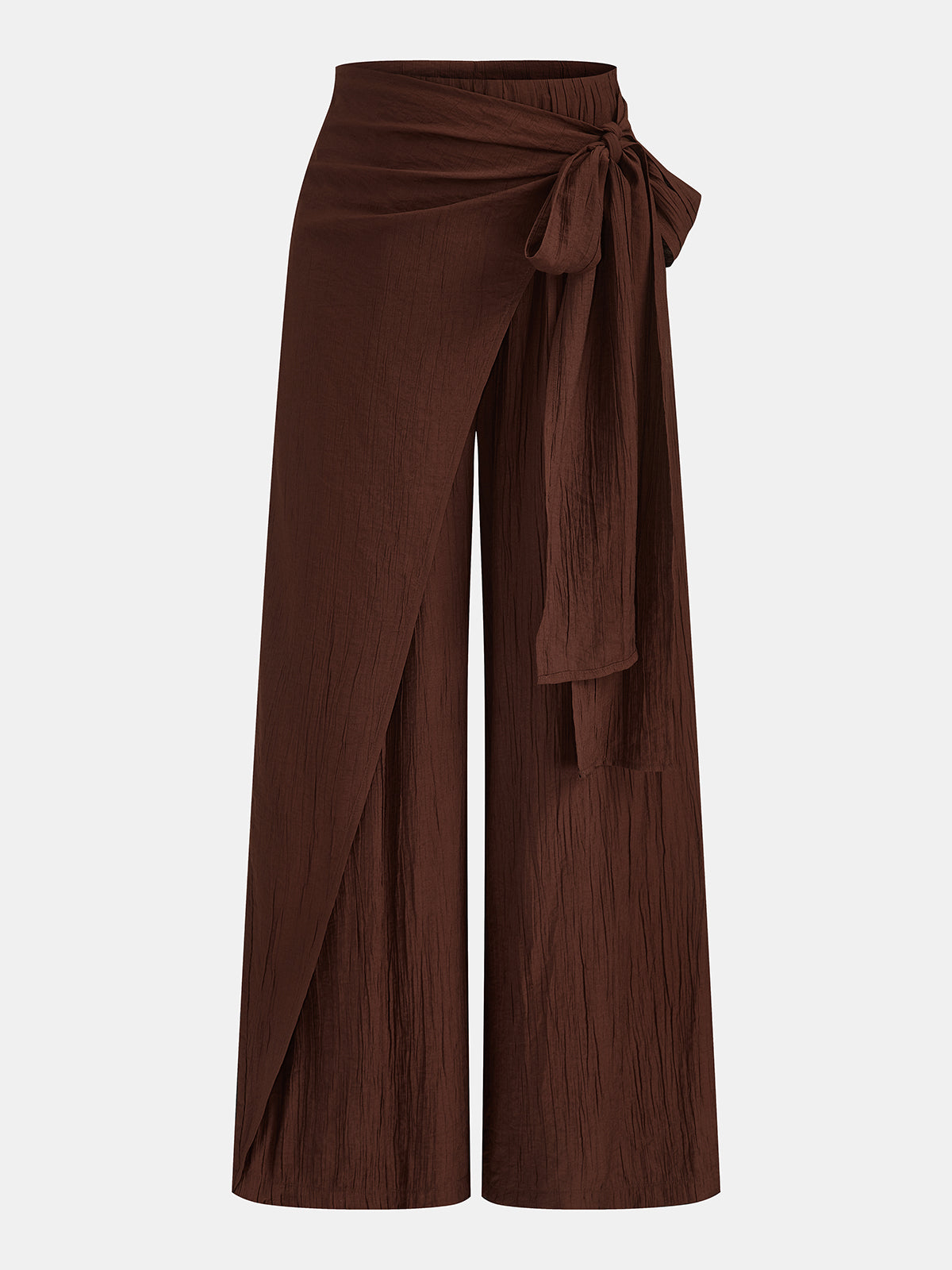 Dark Brown Crinkle Wide Leg Pants with Tie Waist