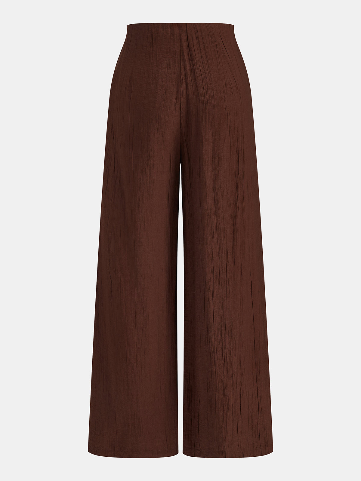Dark Brown Crinkle Wide Leg Pants with Tie Waist